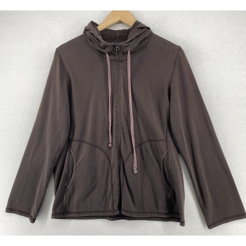 EILEEN FISHER Jacket M Stretch Organic Cotton Jersey Hoodie Full Zip Brown USA